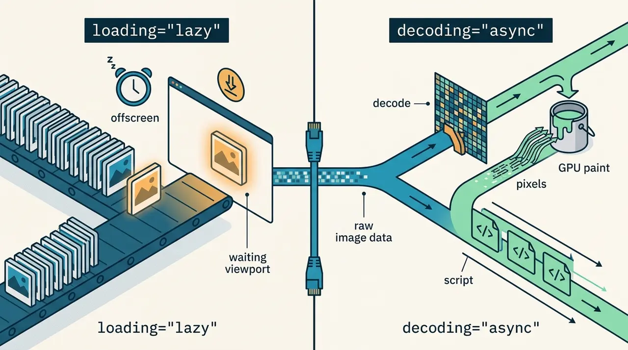 The difference between image loading lazy and decoding async in HTML